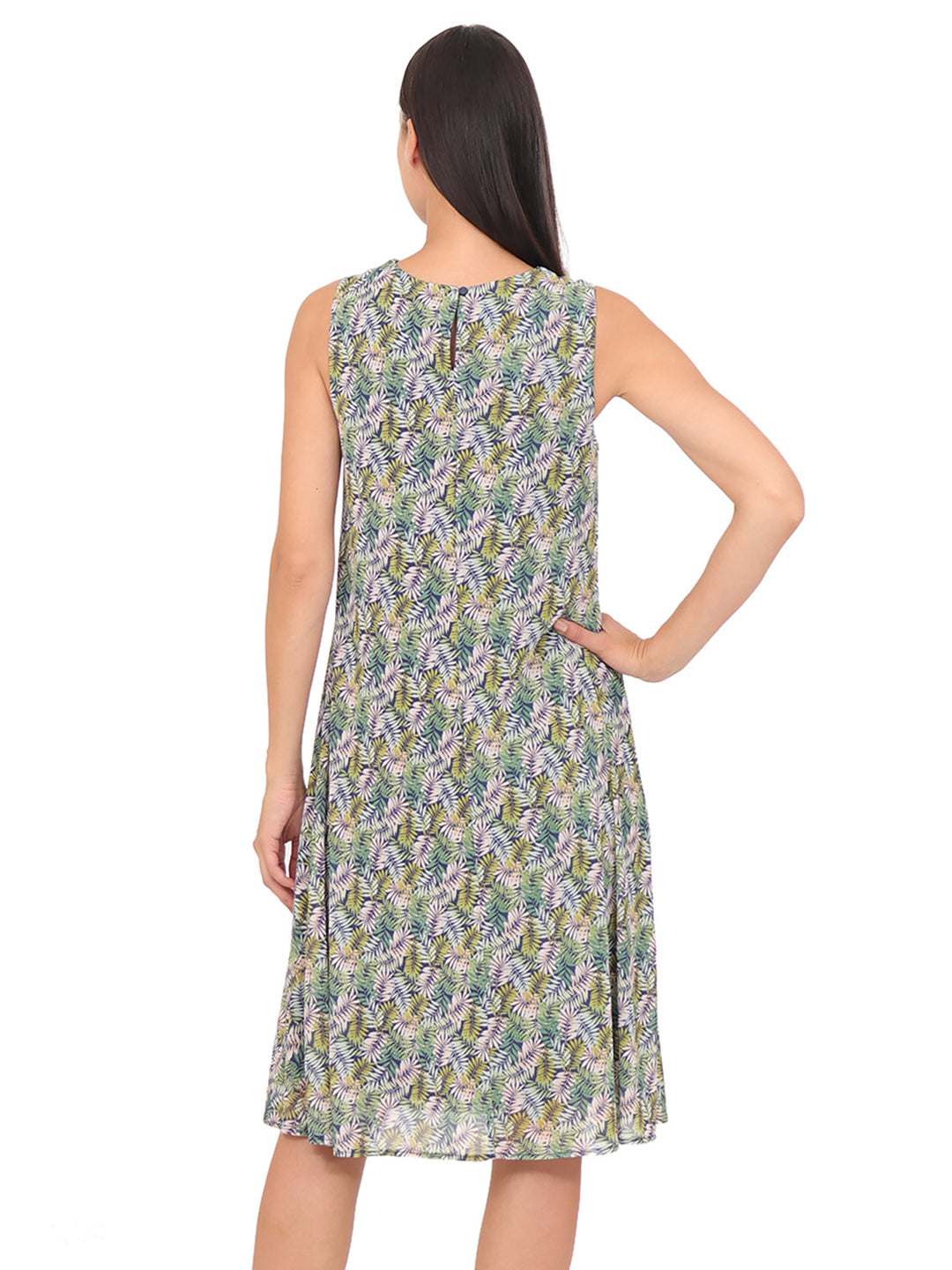 Vestido  Cuello Redondo con Aplicación, Sin Manga,Estampado