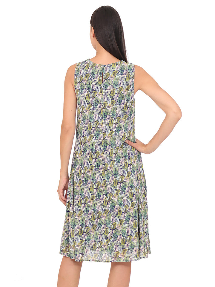 Vestido  Cuello Redondo con Aplicación, Sin Manga,Estampado