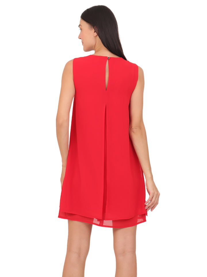 Vestido  Cuello Redondo con Aplicación, Sin Manga