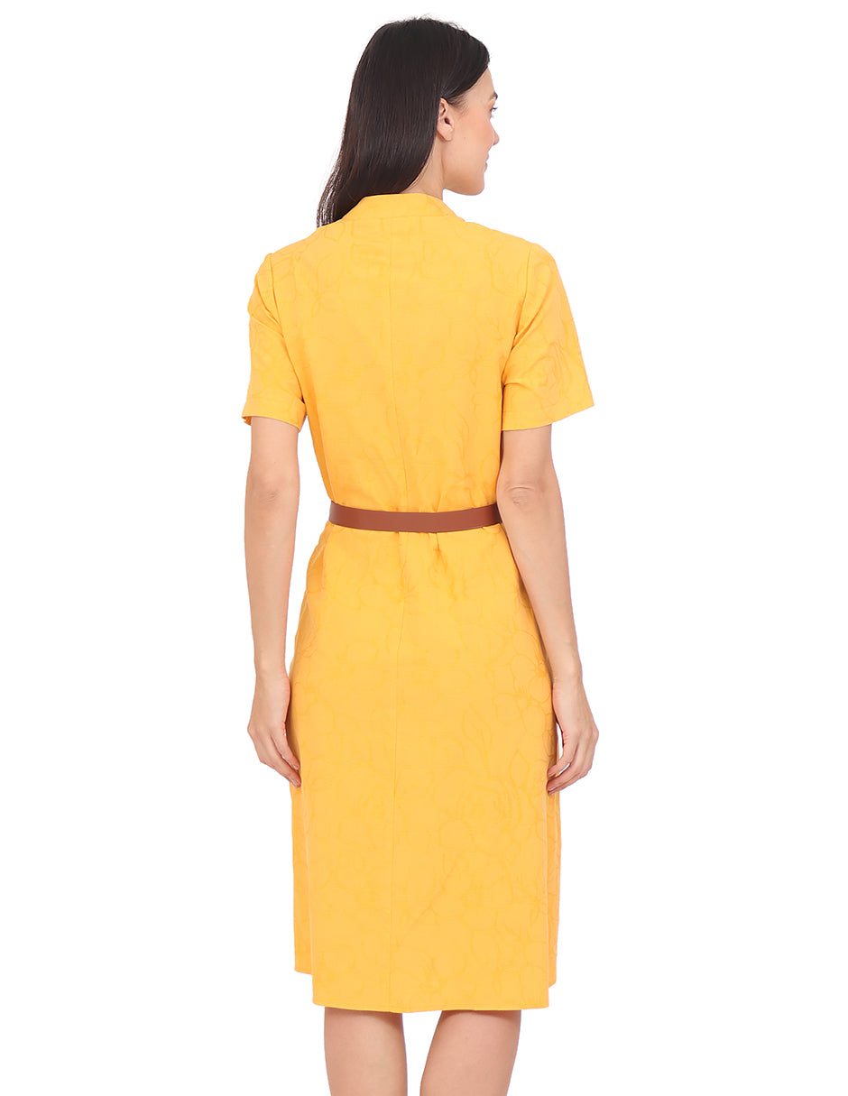 Vestido  Cuello V, Manga Corta, Liso, Botones al Frente