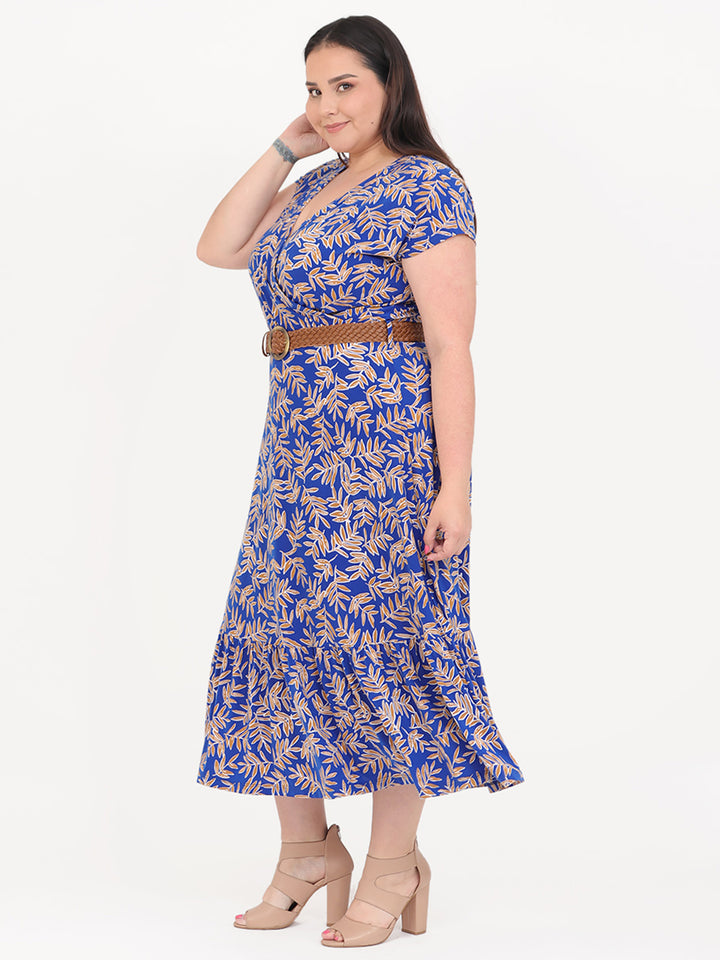 Vestido Curvy Carilo, Cuello en V, Cruzado,  Manga Corta