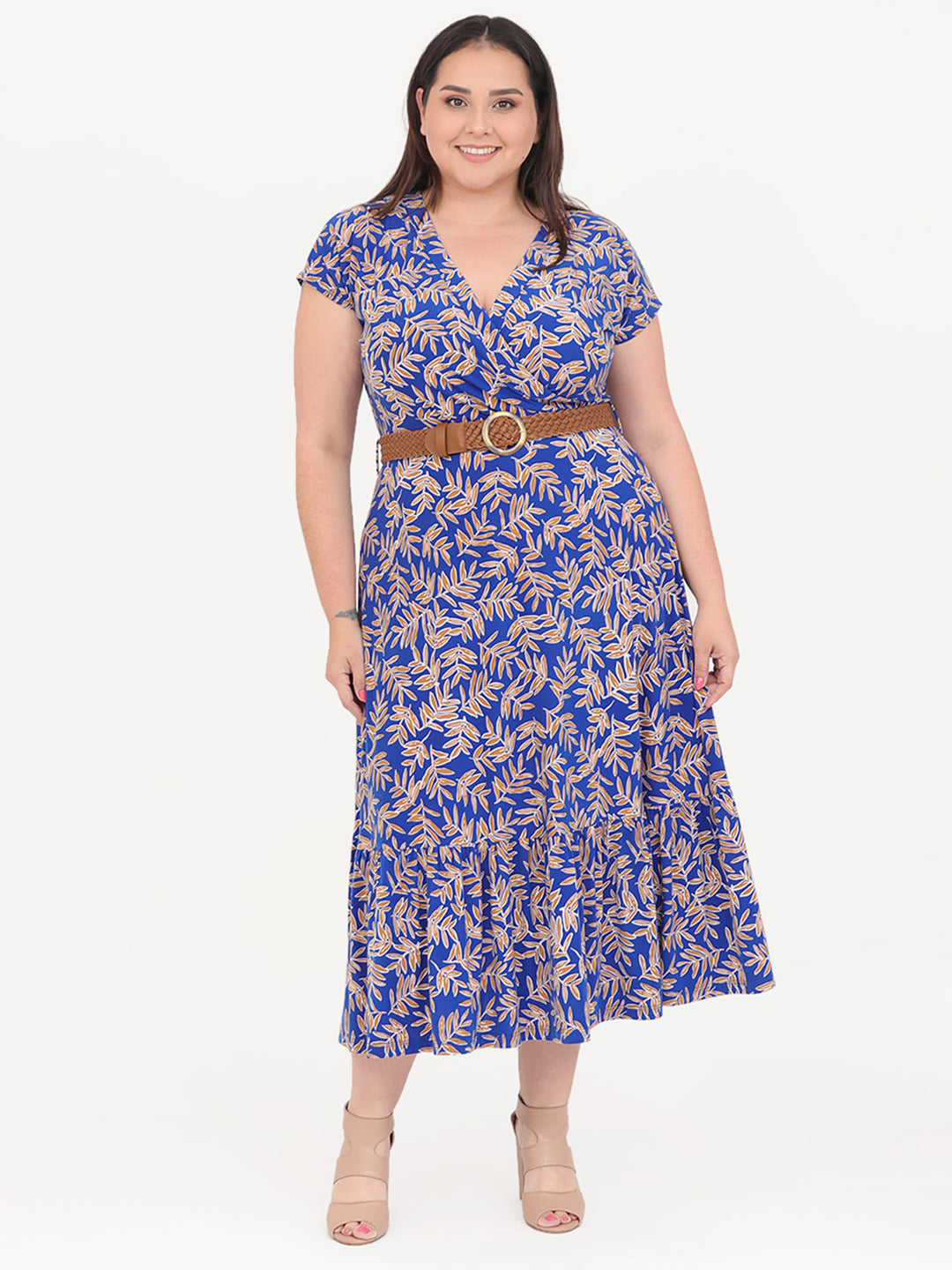 Vestido Curvy Carilo, Cuello en V, Cruzado,  Manga Corta