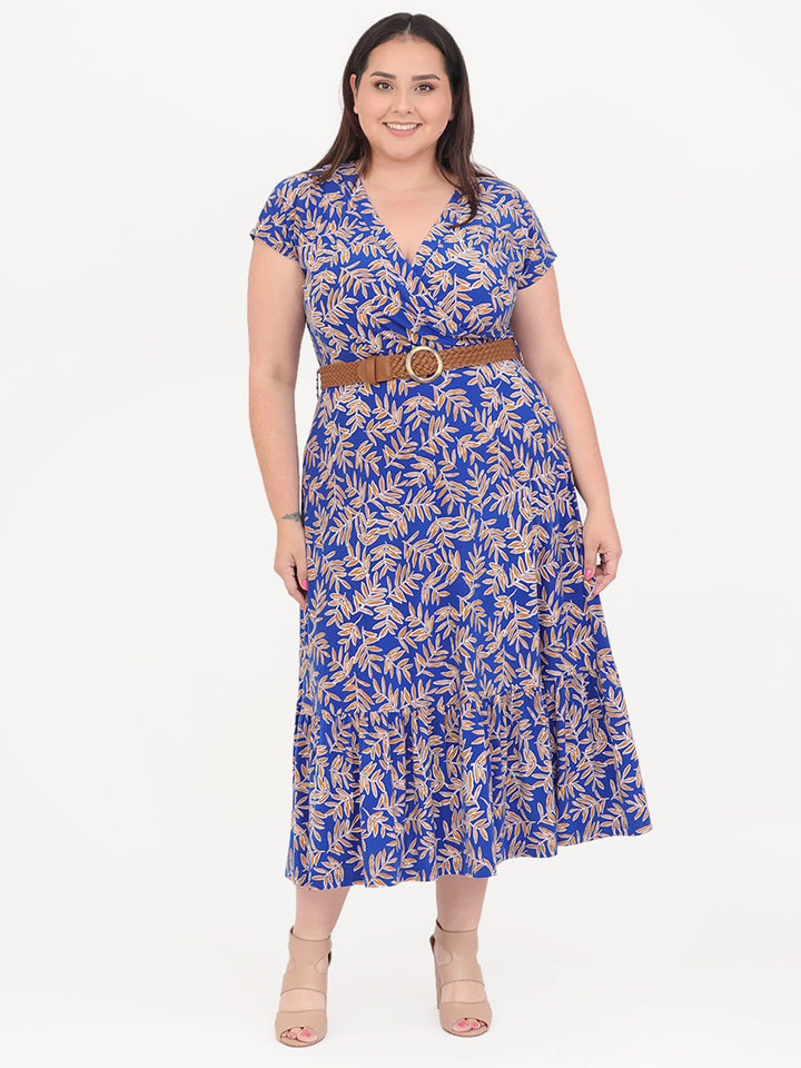 Vestido Curvy Carilo, Cuello en V, Cruzado,  Manga Corta