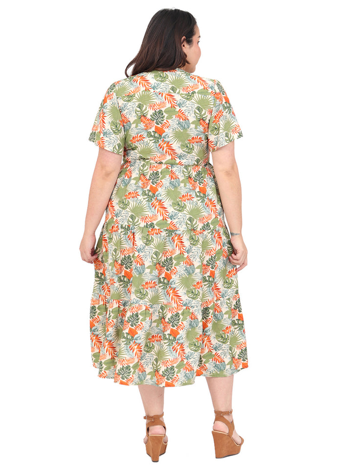 Vestido Curvy Carilo, Cuello en V,  Manga Corta