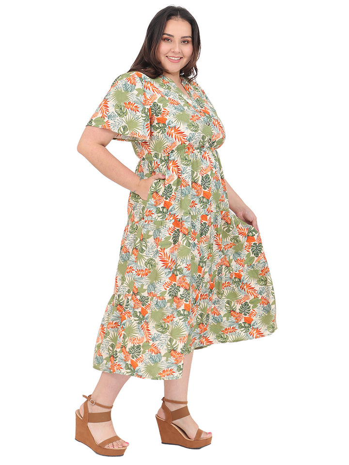 Vestido Curvy Carilo, Cuello en V,  Manga Corta