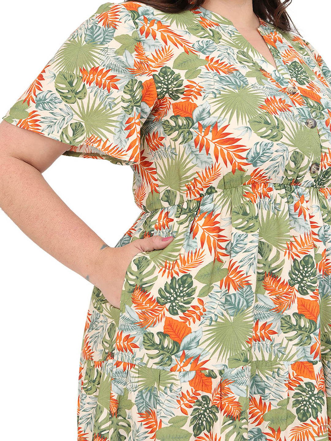 Vestido Curvy Carilo, Cuello en V,  Manga Corta