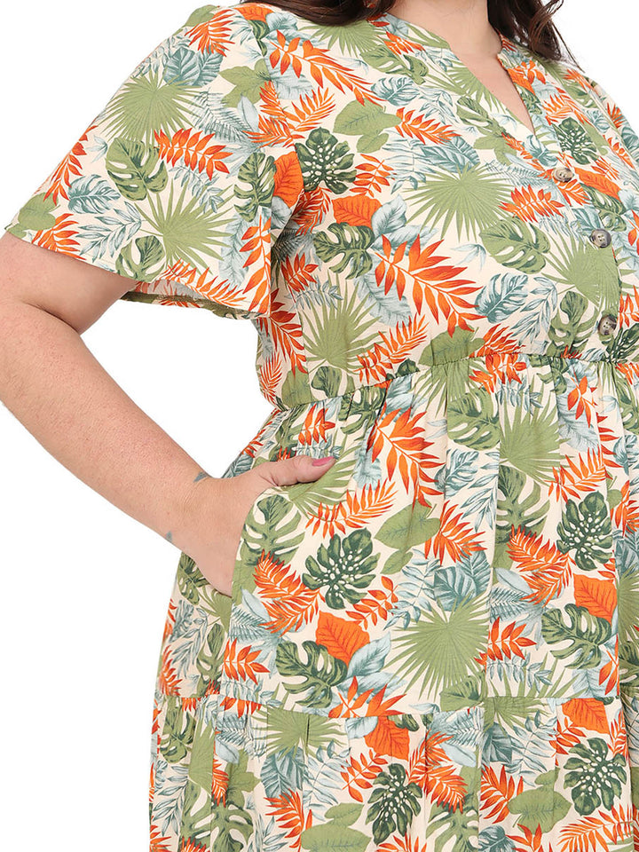 Vestido Curvy Carilo, Cuello en V,  Manga Corta