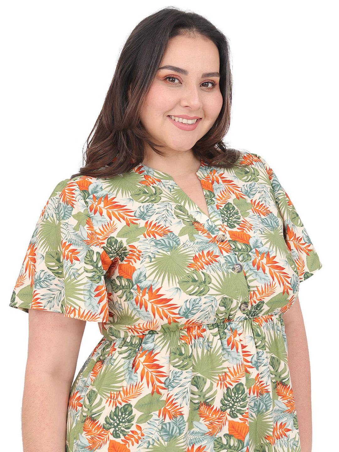 Vestido Curvy Carilo, Cuello en V,  Manga Corta