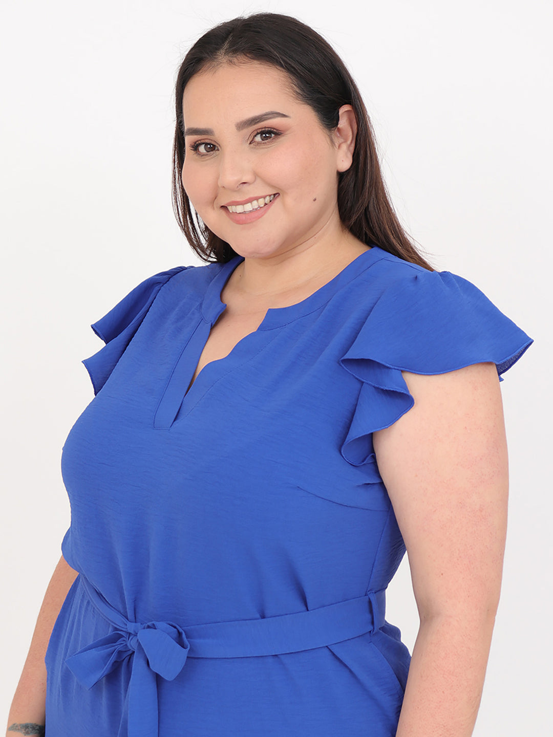 Vestido Curvy Carilo, Cuello en V,  Manga Olán