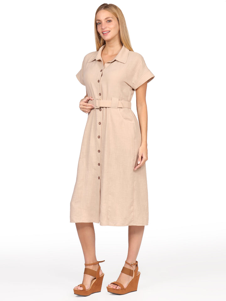 Vestido Camisero Midi, Manga Corta