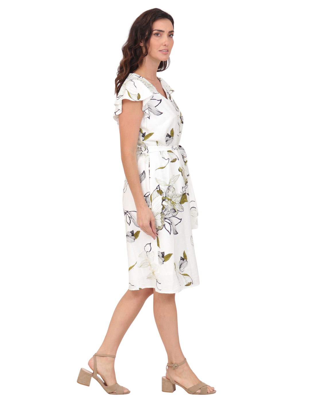 Vestido  Cuello V, Manga Olán, Estampado