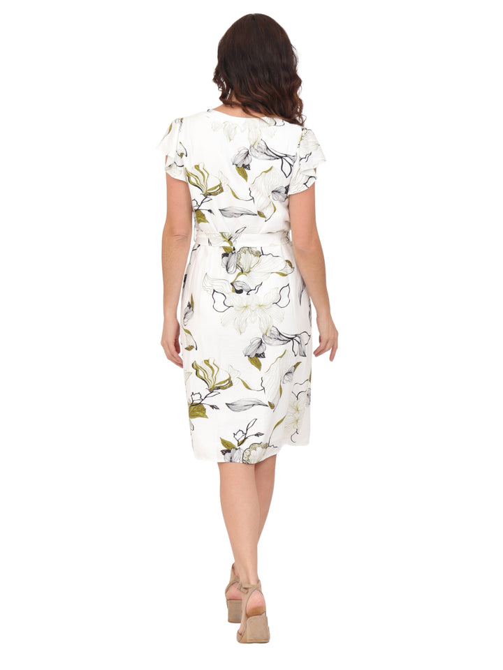 Vestido  Cuello V, Manga Olán, Estampado