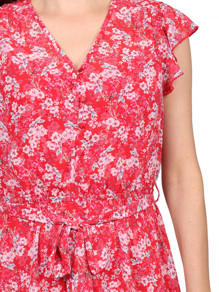 Vestido Cuello V, Amarre en la Cintura, Estampado