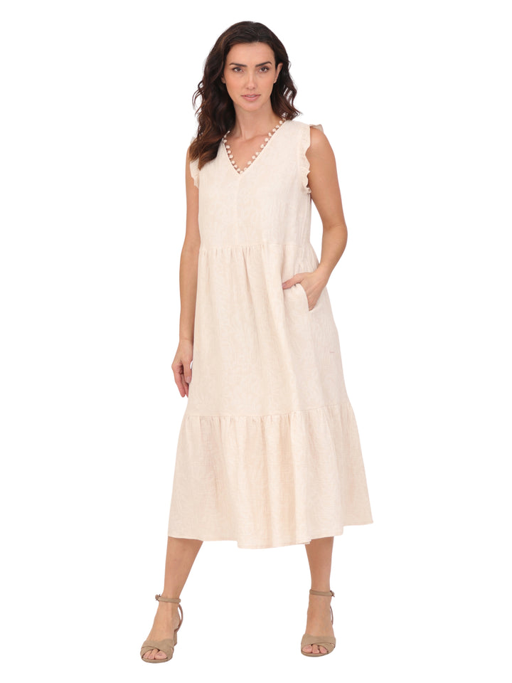 Vestido  Cuello V, Manga Olán,Largo, Estampado, Algódon