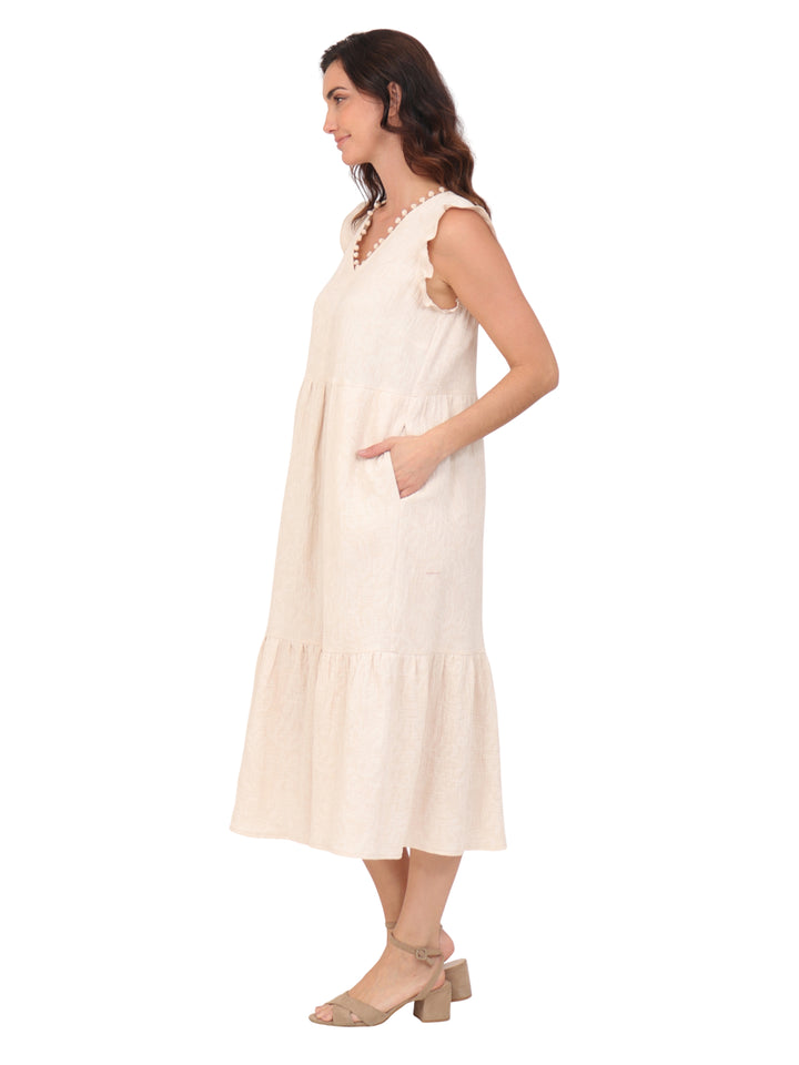 Vestido  Cuello V, Manga Olán,Largo, Estampado, Algódon