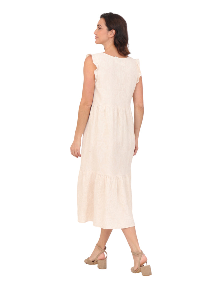 Vestido  Cuello V, Manga Olán,Largo, Estampado, Algódon