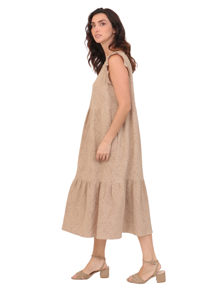 Vestido  Cuello V, Manga Olán,Largo, Estampado, Algódon