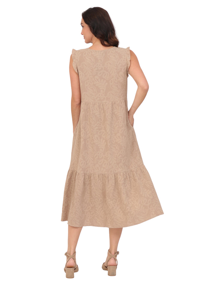 Vestido  Cuello V, Manga Olán,Largo, Estampado, Algódon