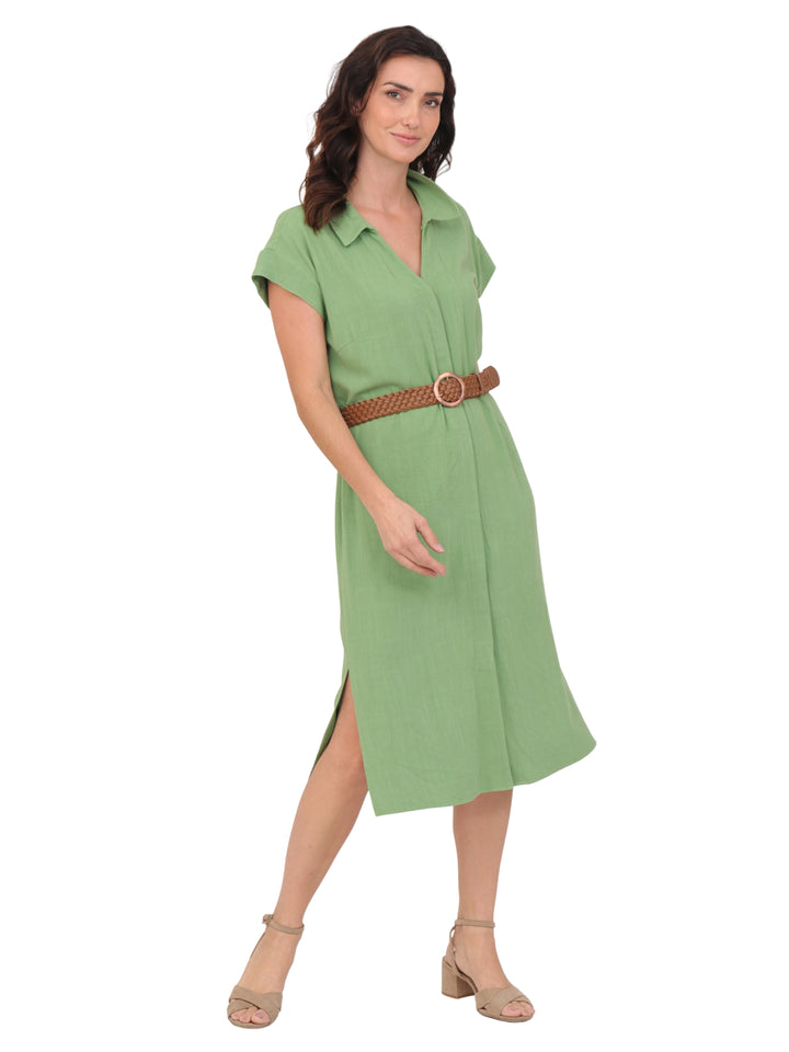 Vestido  Cuello  Camisero, Sin Manga , Botones al Frente , Liso