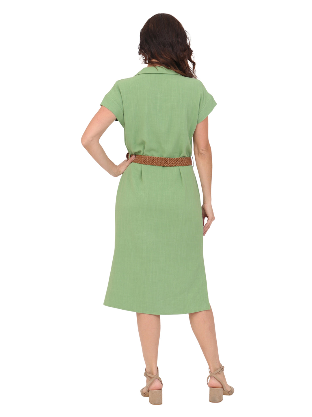 Vestido  Cuello  Camisero, Sin Manga , Botones al Frente , Liso