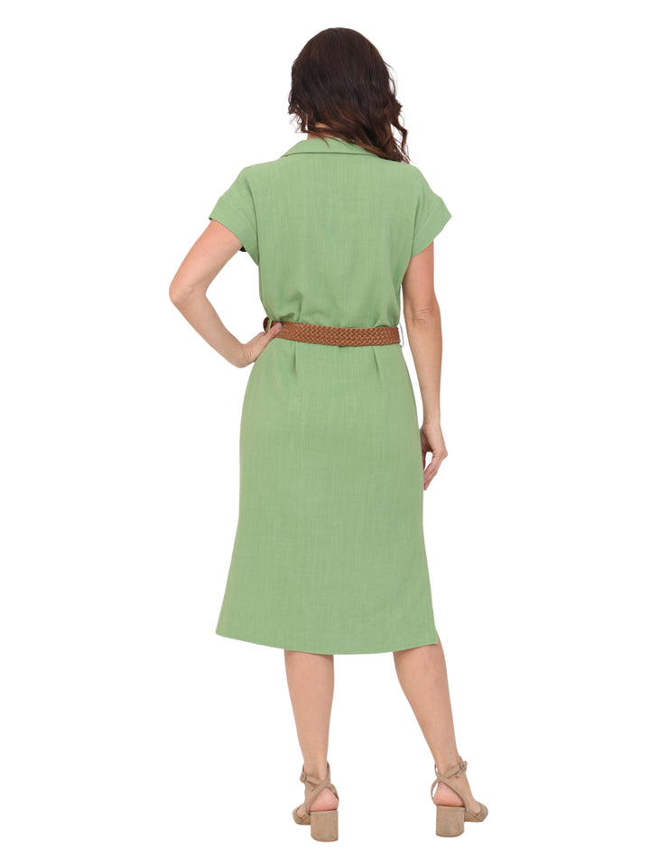 Vestido  Cuello  Camisero, Sin Manga , Botones al Frente , Liso