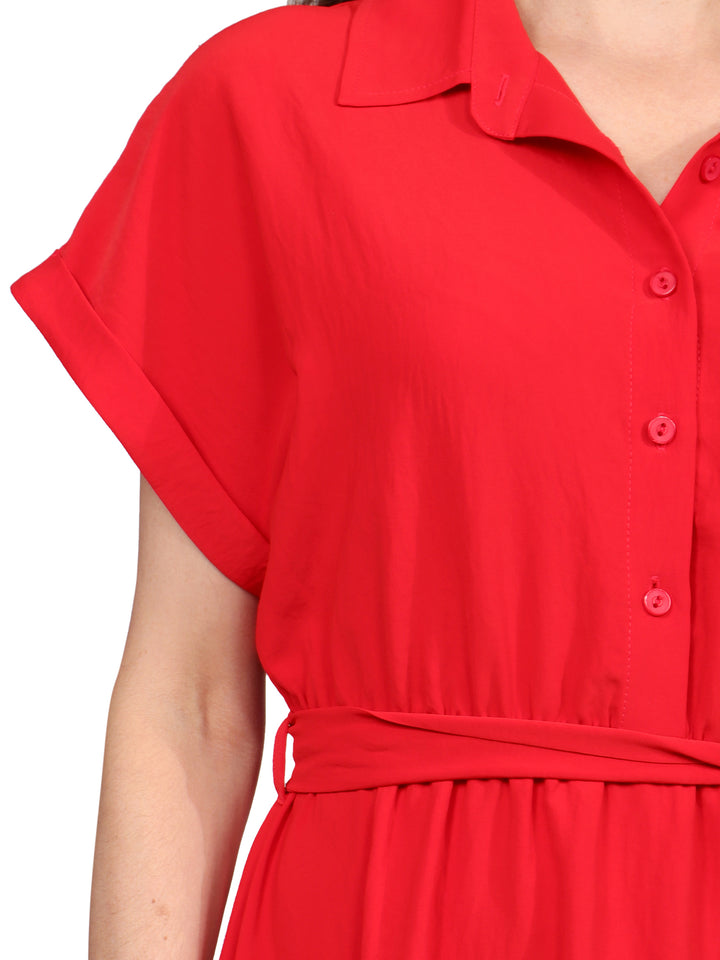 Vestido Camisero Midi, Manga Corta