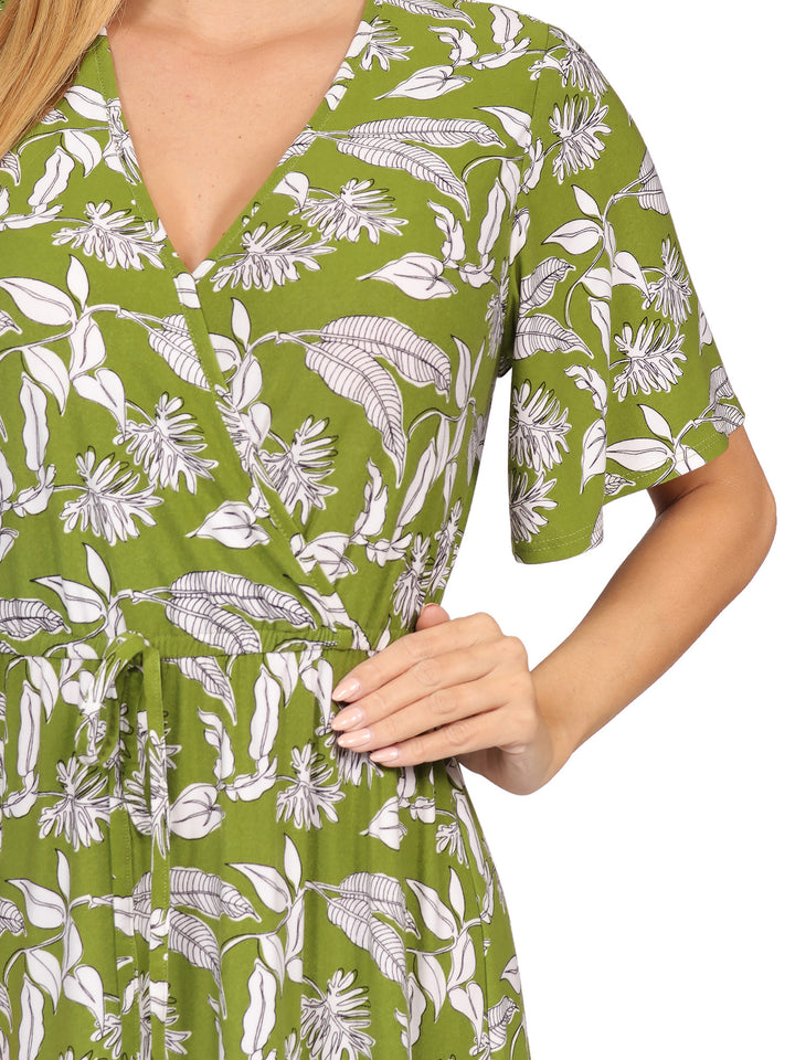 Vestido Cuello V, Cruzado, Amarre en la Cintura, Estampado