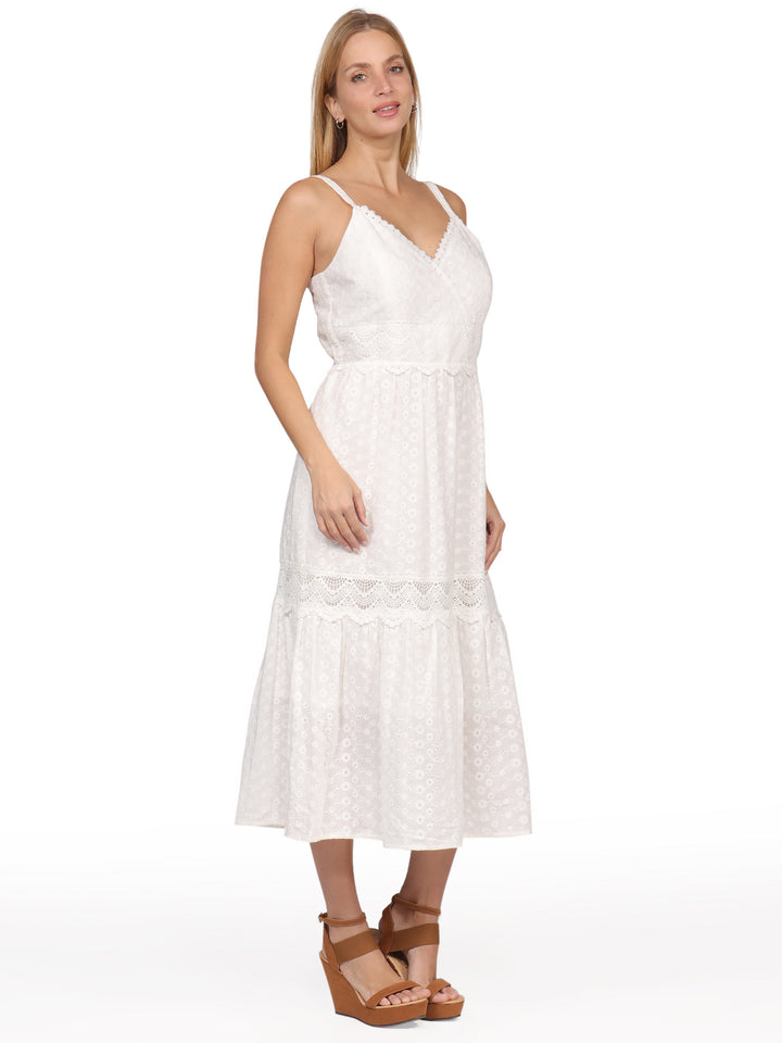 Vestido de Tirantes, Largo,  Algodón Bordado