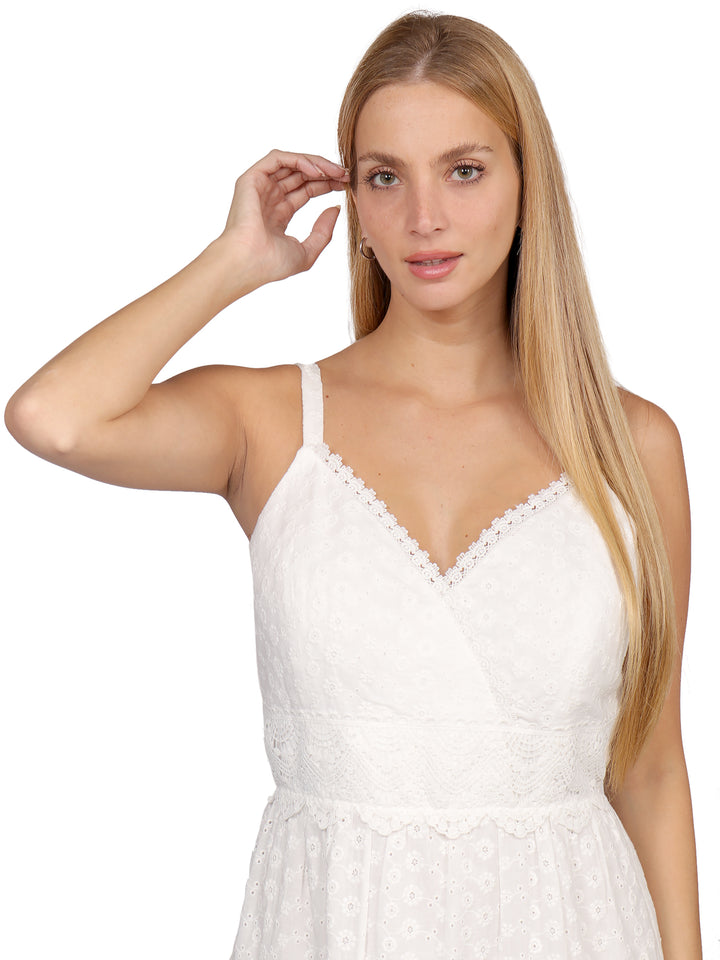 Vestido de Tirantes, Largo,  Algodón Bordado