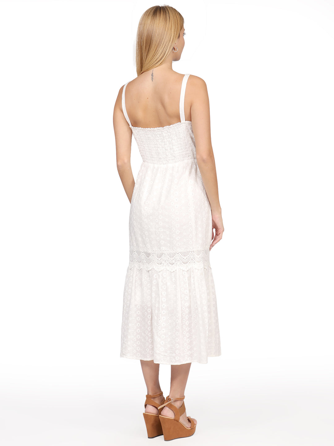 Vestido de Tirantes, Largo,  Algodón Bordado