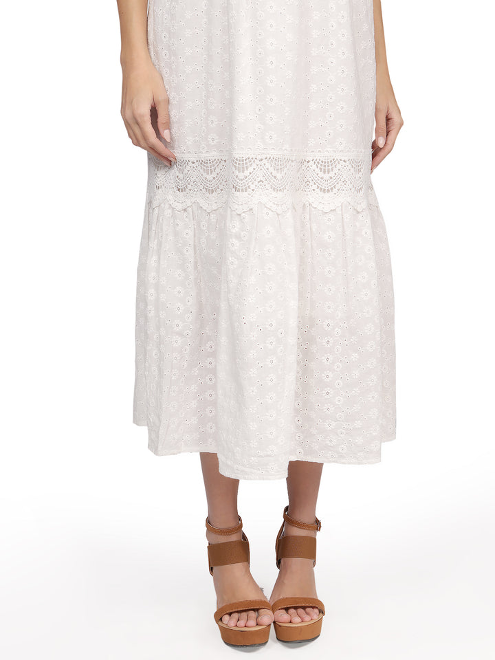 Vestido de Tirantes, Largo,  Algodón Bordado