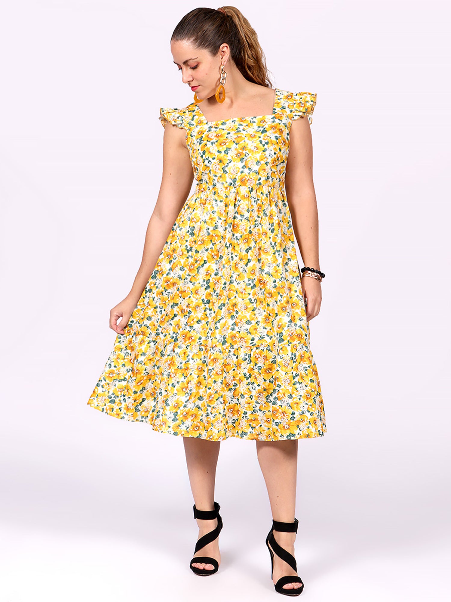 Vestido Cuello Redondo Manga Olan Largo 12 Multicolor