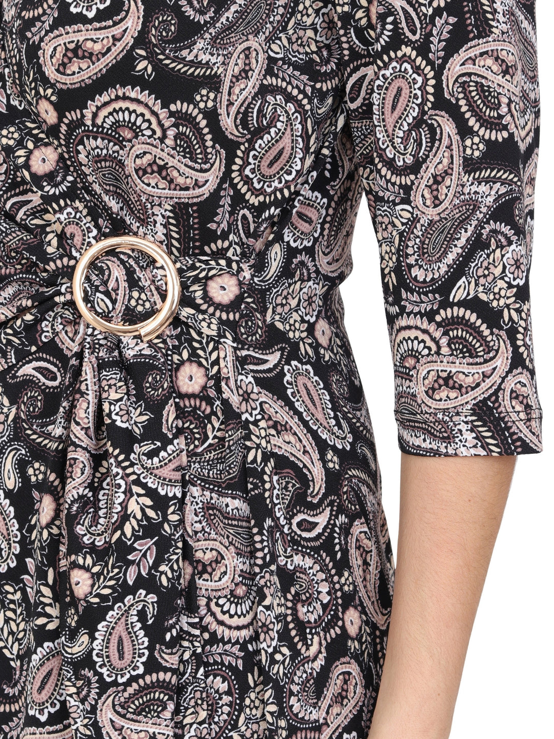 Vestido Cuello V, Con Aplicación en la Cintura, Estampado