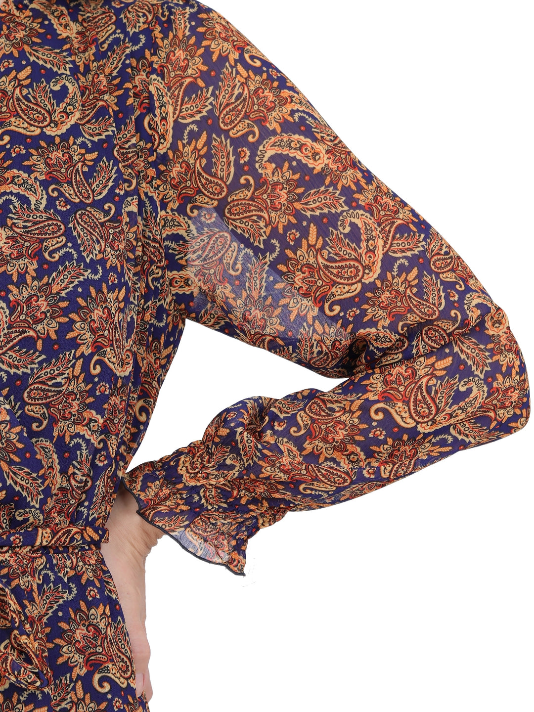 Vestido Cuello V, Manga 3/4, Estampado, Largo