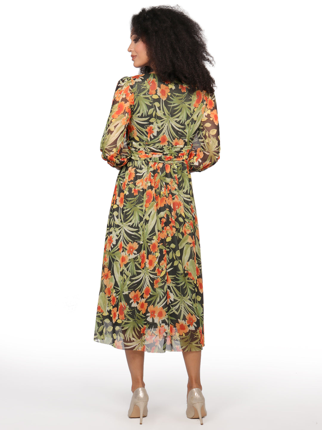 Vestido Cuello V ,  Manga 3/4, Con Resorte, Estampado