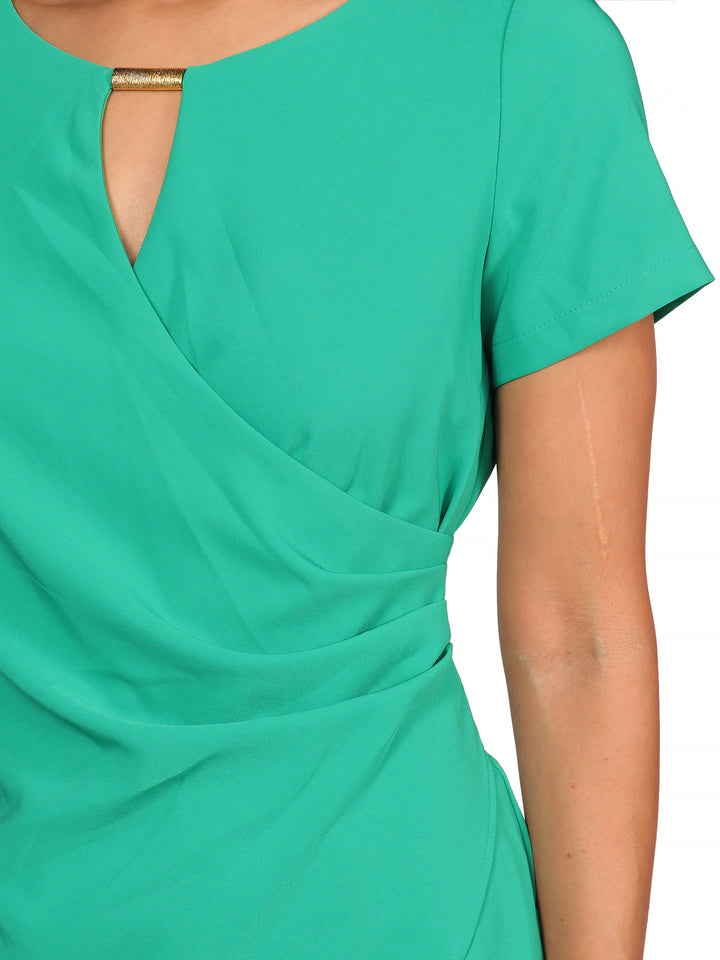 Vestido , Cuello Redondo con Aplicación, Sin Manga , Liso