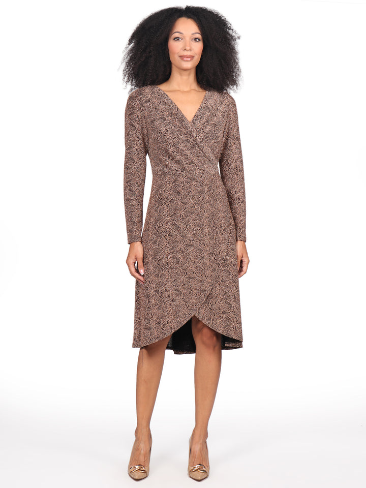 Vestido , Cuello V,  Manga 3/4, Cruzado ,Brillos