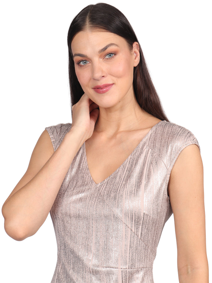 Vestido Cruzado, Cuello V,  Sin Manga,  Recto