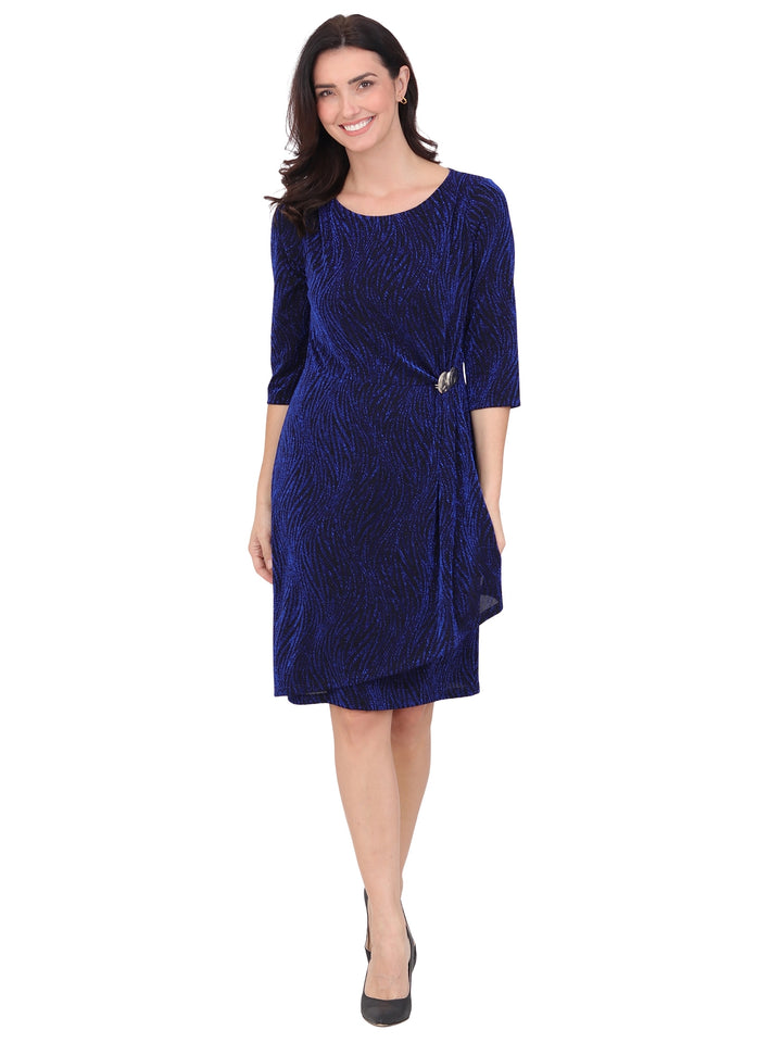 Vestido Cuello Redondo, Con Aplicación en la Cintura, Brillos