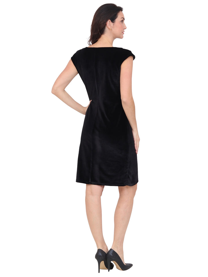 Vestido Cuello Redondo, Con Aplicación en la Cintura, Terciopelo