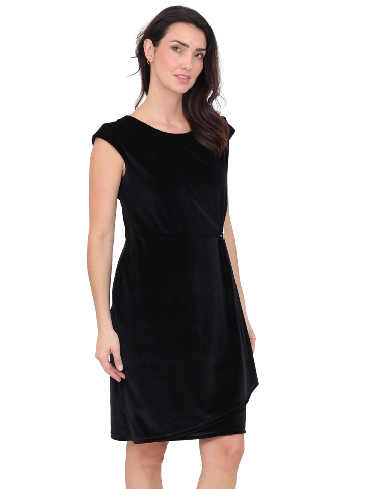 Vestido Cuello Redondo, Con Aplicación en la Cintura, Terciopelo