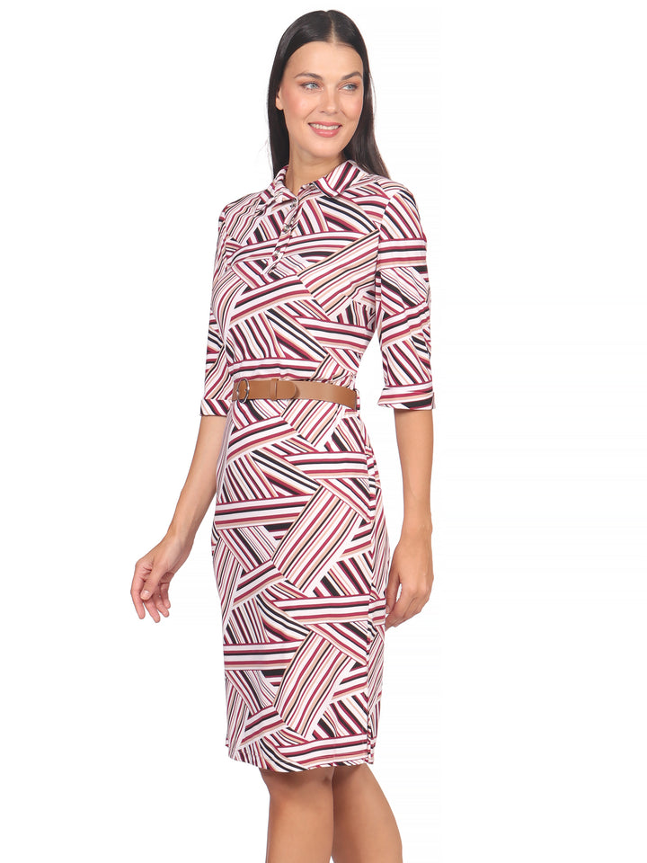 Vestido , Camisero,  Manga 3/4, con Cinturón