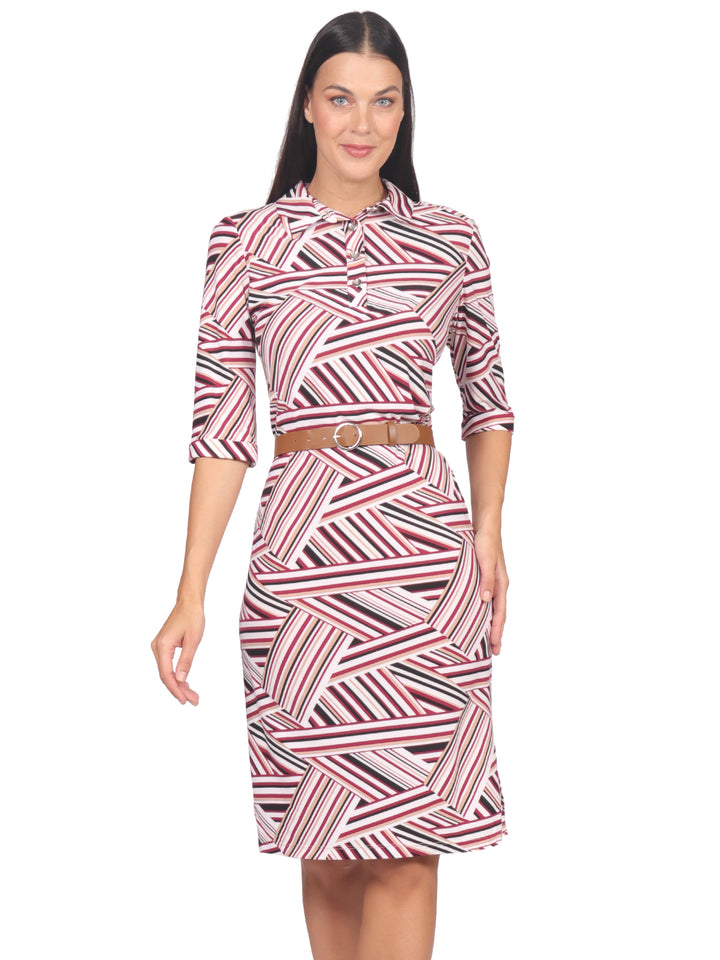 Vestido , Camisero,  Manga 3/4, con Cinturón