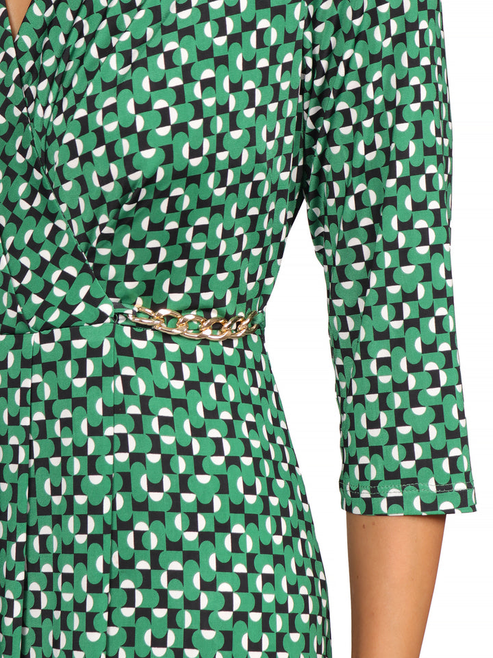Vestido Cuello V ,  Manga 3/4, Estampado