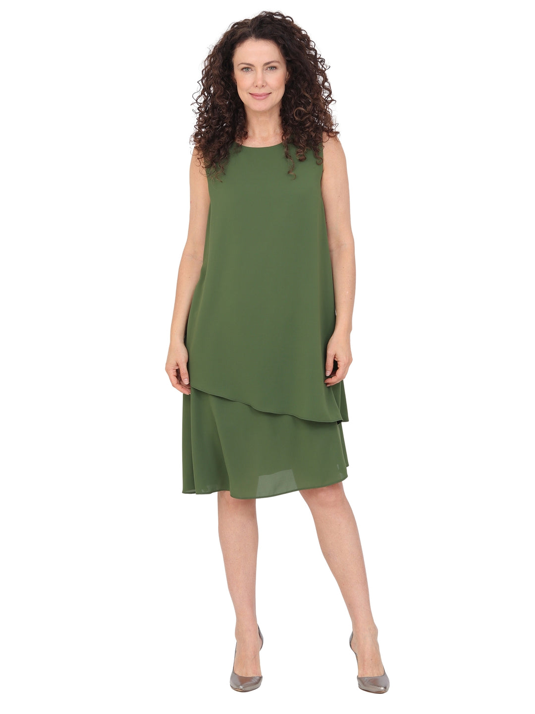 Vestido Cuello Redondo, Sin Manga, Liso, Asimétrico