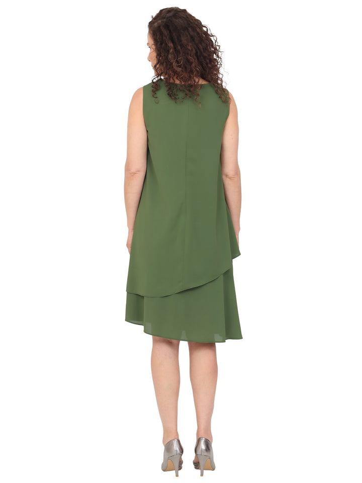 Vestido Cuello Redondo, Sin Manga, Liso, Asimétrico