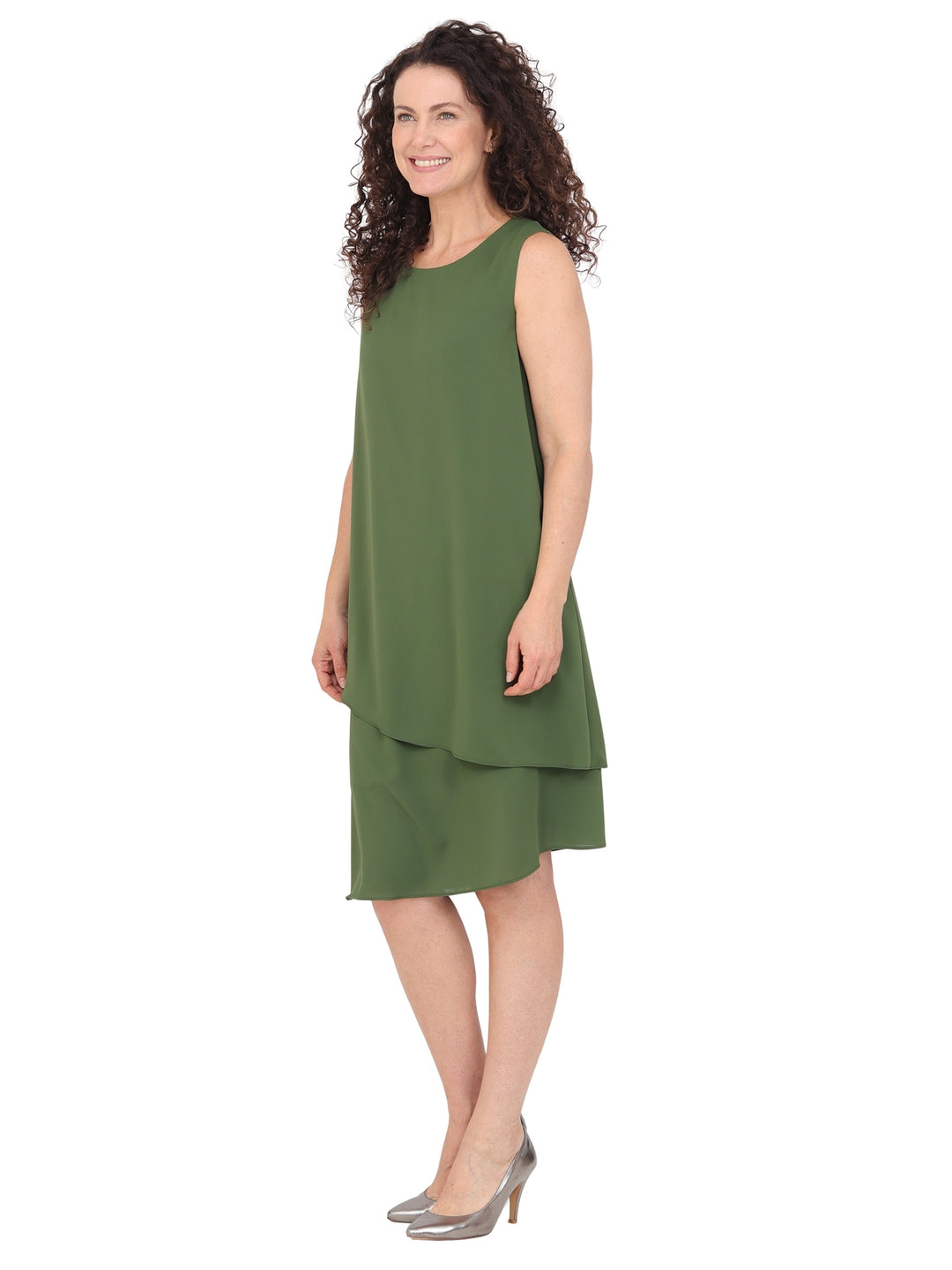 Vestido Cuello Redondo, Sin Manga, Liso, Asimétrico