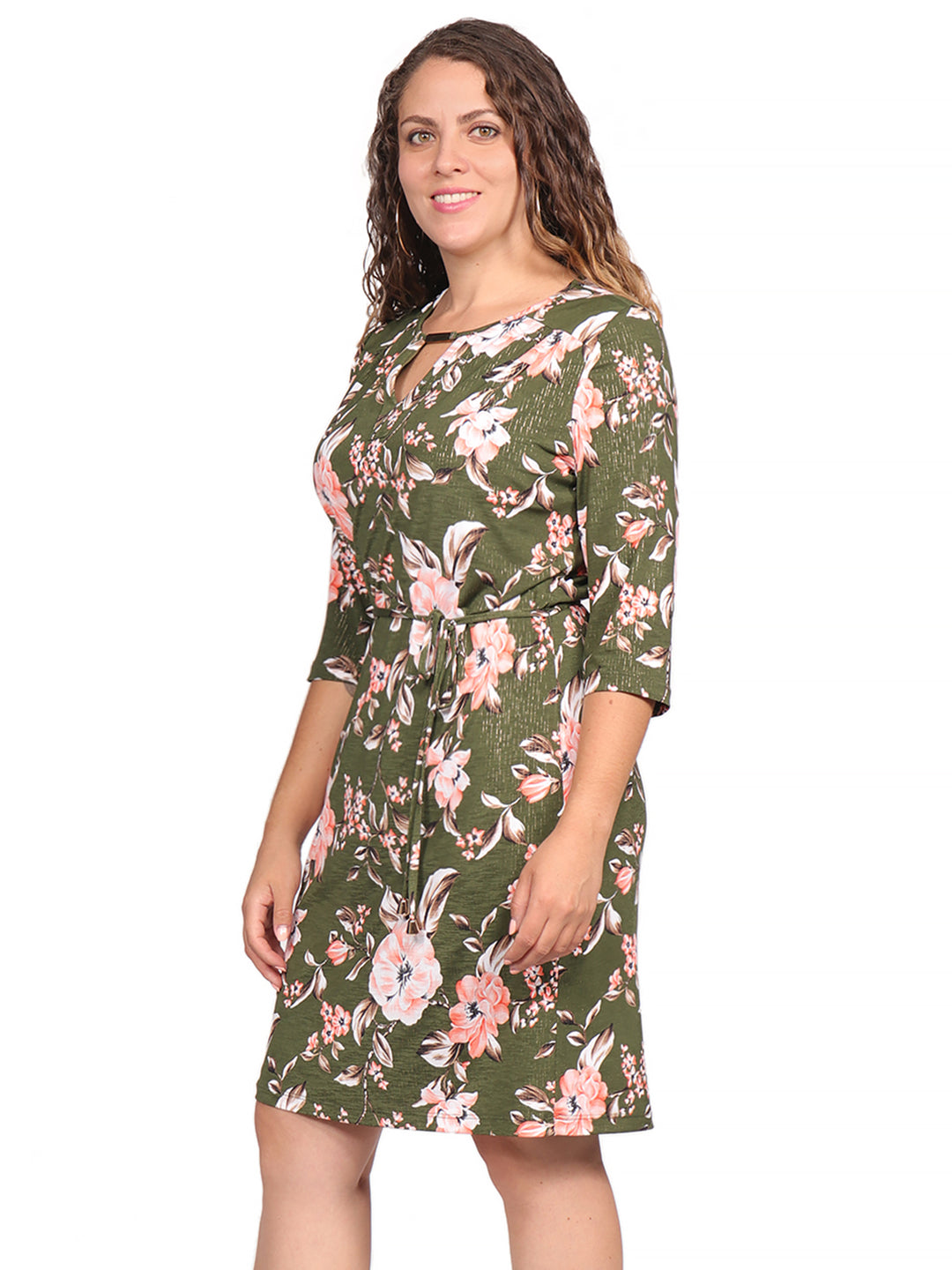 Vestido , Cuello Redondo, Manga 3/4, Estampado