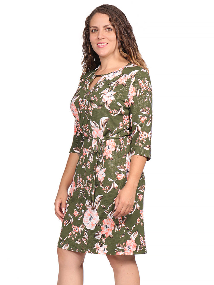 Vestido , Cuello Redondo, Manga 3/4, Estampado