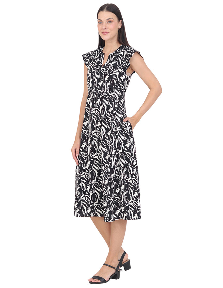 Vestido  Cuello V, Sin Manga, Largo, Estampado